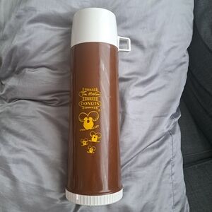 Vintage Tim Horton Donuts Thermos Brown with yellow Timbit characters